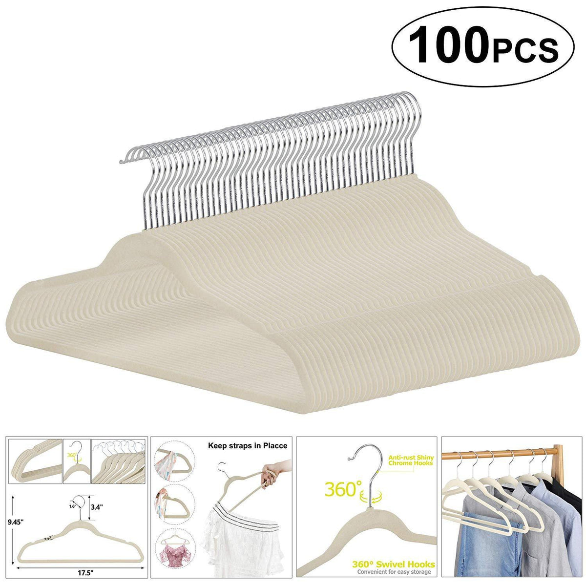 Osto 100 Pack Premium Velvet Hangers, Non-slip Adult Hangers With Pants Bar  And Notches, Thin Space Saving 360-degree Swivel Hook Ivory : Target