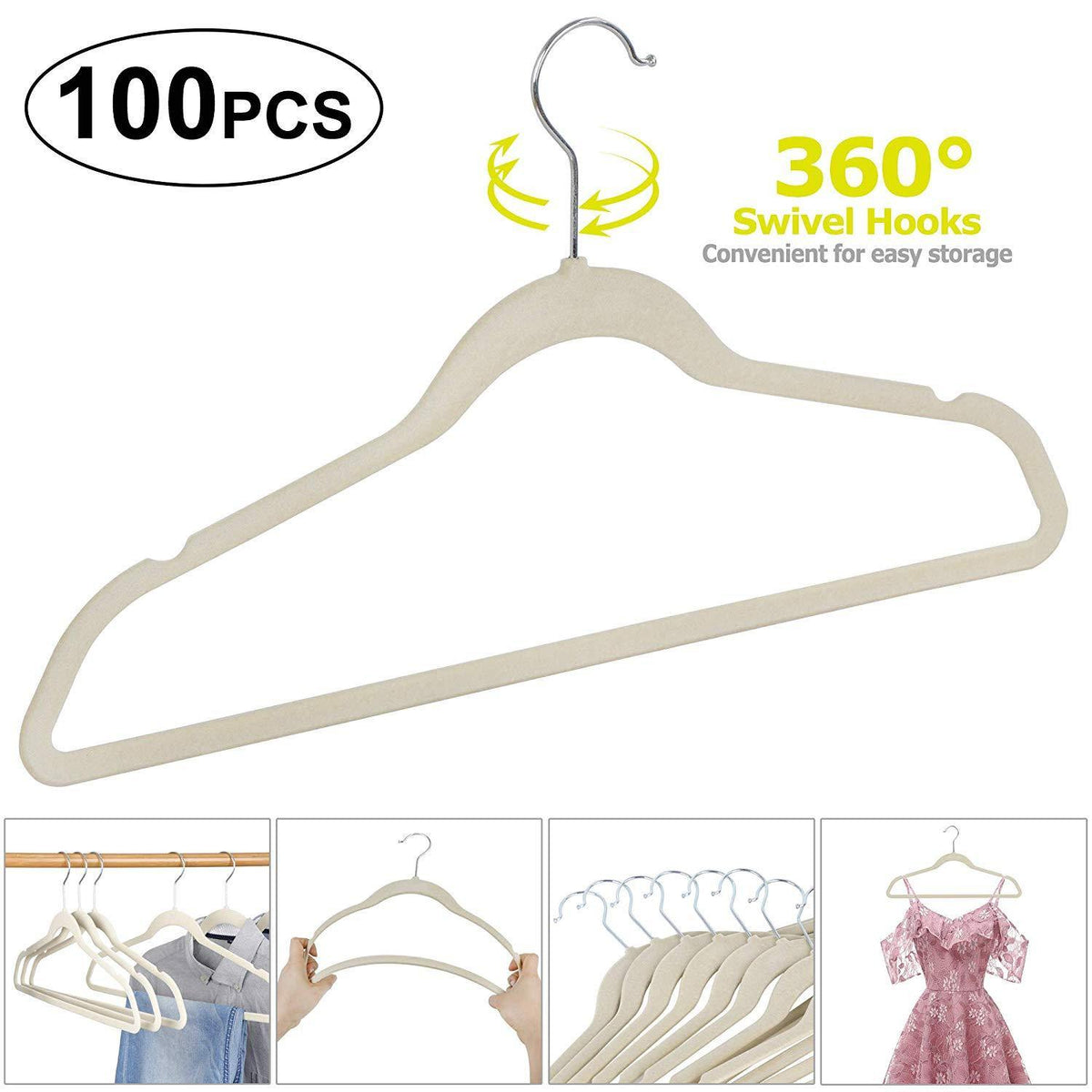 PeiQiH 10 Pack Adult Velvet Clothes Hangers, Not-Slip Notched 360 degree  Swivel Hook Ultra Thin